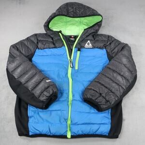 Gerry Youth Down Puffer Jacket Hooded Blue Gray Size M (10/12) Full Zip Warm